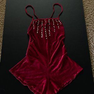 SEXY Deep Ruby Red velvet rhinestone Romper by TONY'S SHOES  NWT